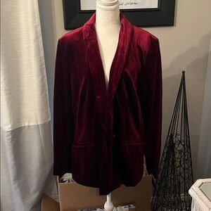 INC International Concepts Velvet Open-Front Blazer Jacket - Burgundy